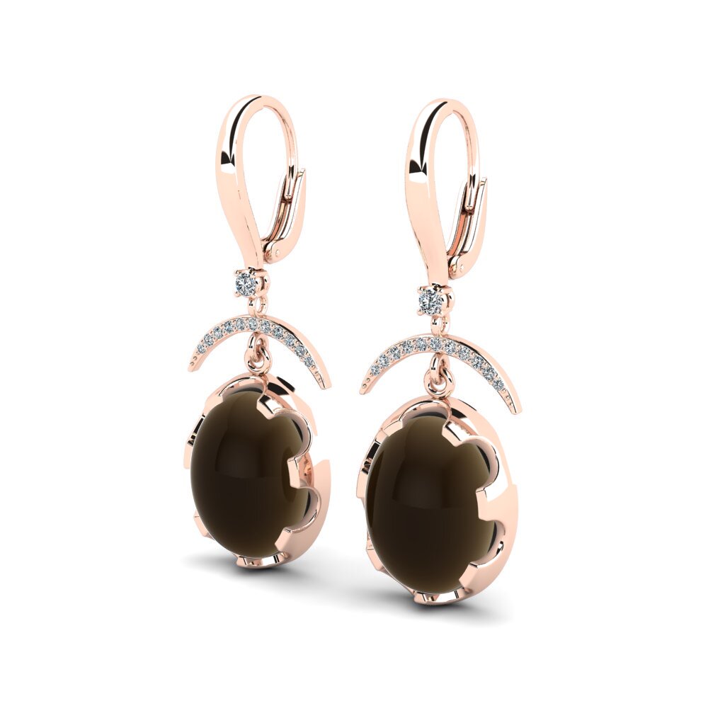 14ct Rose Gold Cabochon Smoky Topaz Women's Earring Tziyona