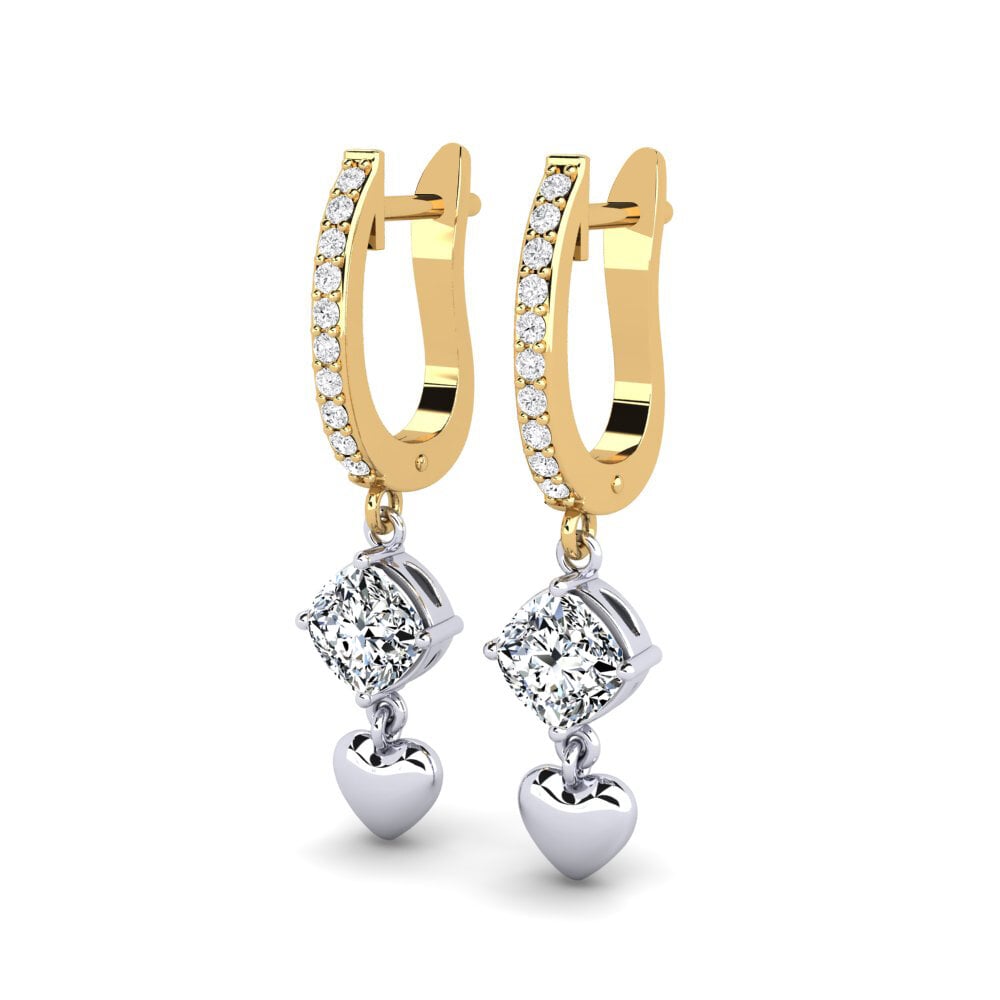 14k Oro Blanco / Amarillo Cojín Pendiente de mujer Ugo