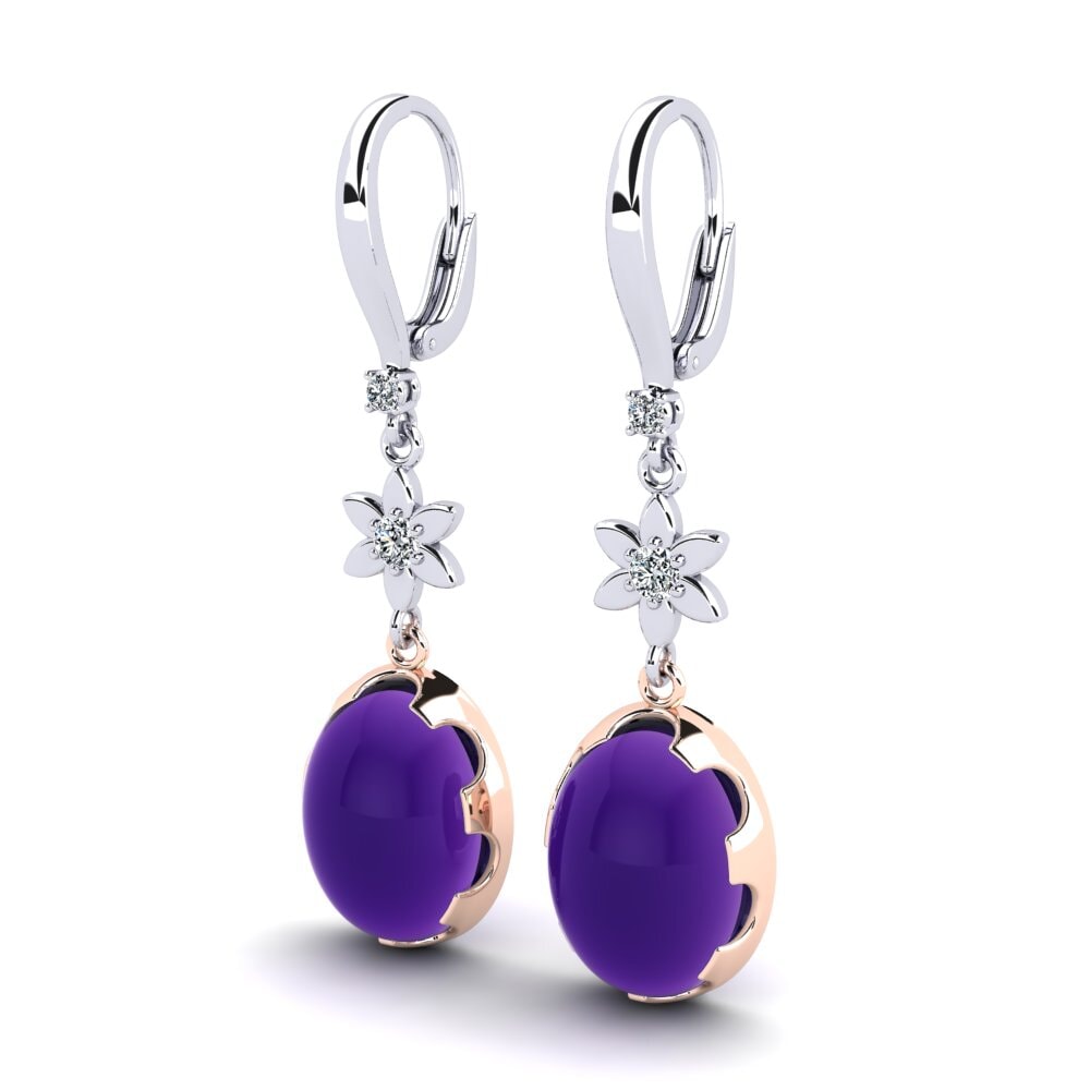 14ct White / Rose Gold Cabochon Oval Women's Earring Unelina