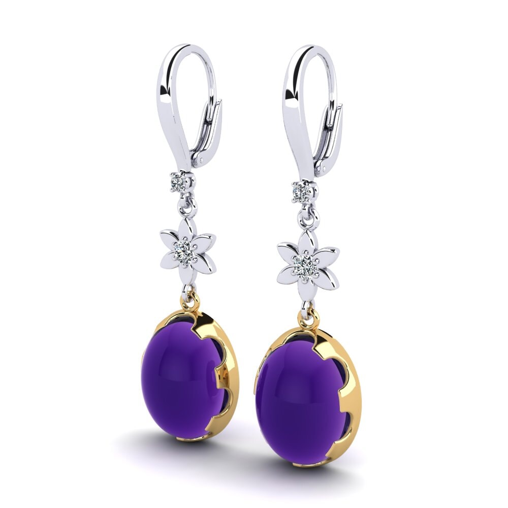 14ct White / Yellow Gold Cabochon Oval Women's Earring Unelina