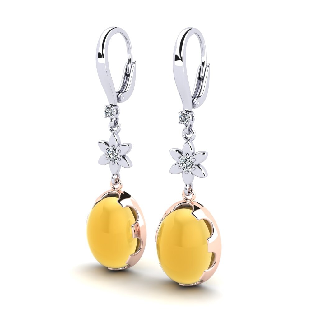 9k Oro Blanco & Rosa Citrino Cabujón Pendiente de mujer Unelina