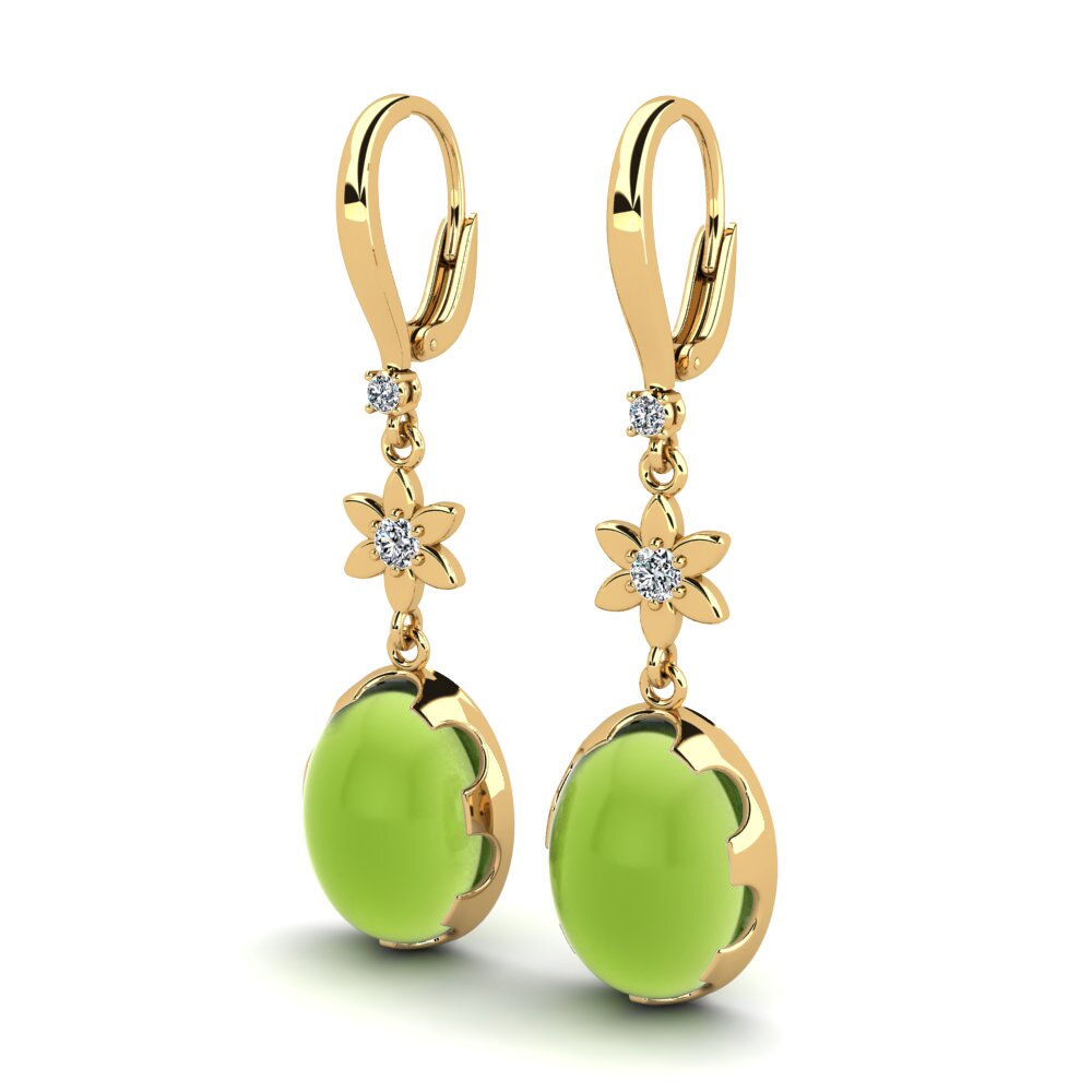 14k Oro Amarillo Peridoto Cabujón Pendiente de mujer Unelina