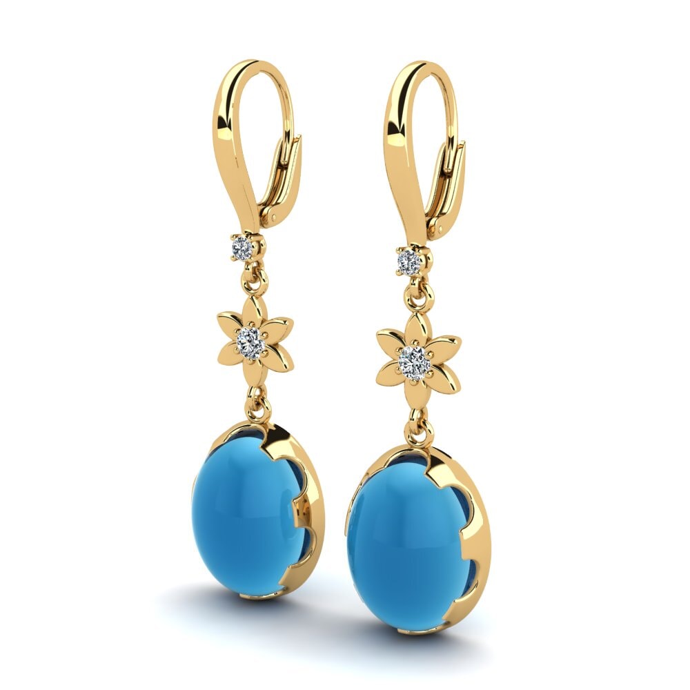 585 Emas Kuning Topaz Biru Cabochon Anting-anting wanita Unelina