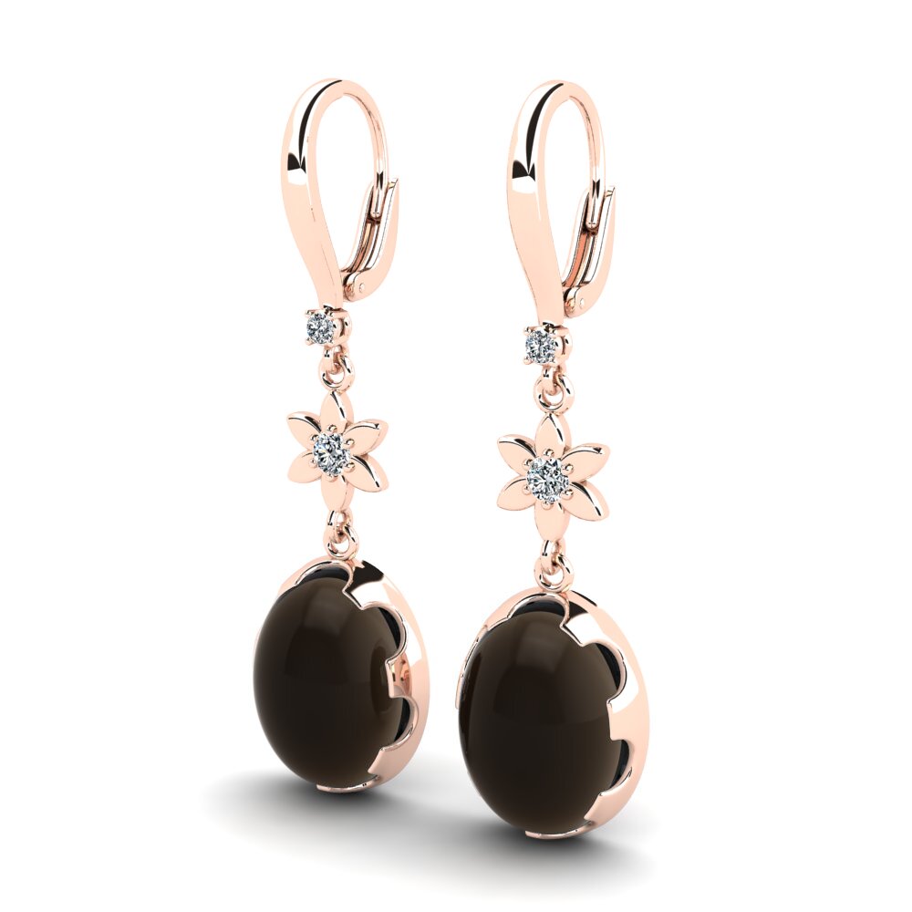 14ct Rose Gold Cabochon Smoky Topaz Women's Earring Unelina