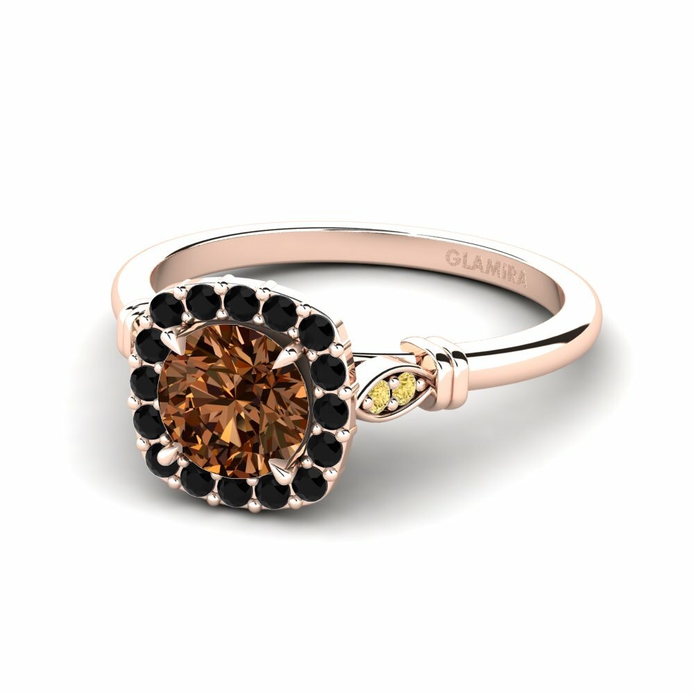 Round 0.8 Carat Halo Brown Diamond 14k Rose Gold Engagement Ring Magdalen