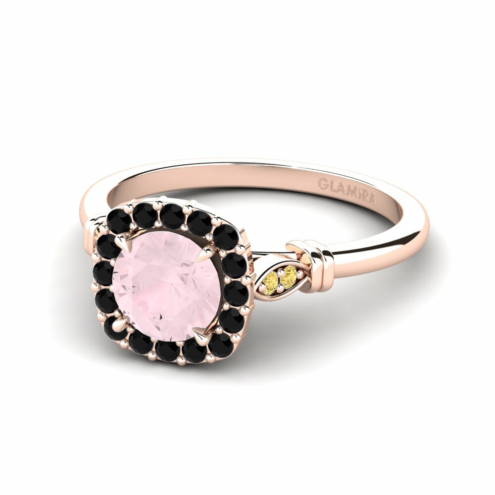 14k Oro Rosa Redondo Cuarzo rosa Anillo de compromiso Magdalen