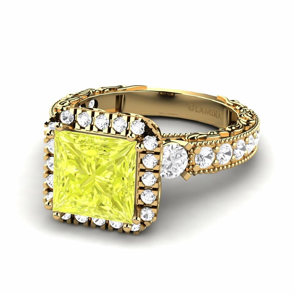Bagues Or Jaune 14k Quartz Citron Vintage