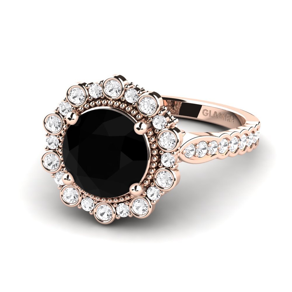 9k Rose Gold Black Onyx Engagement Ring Marine