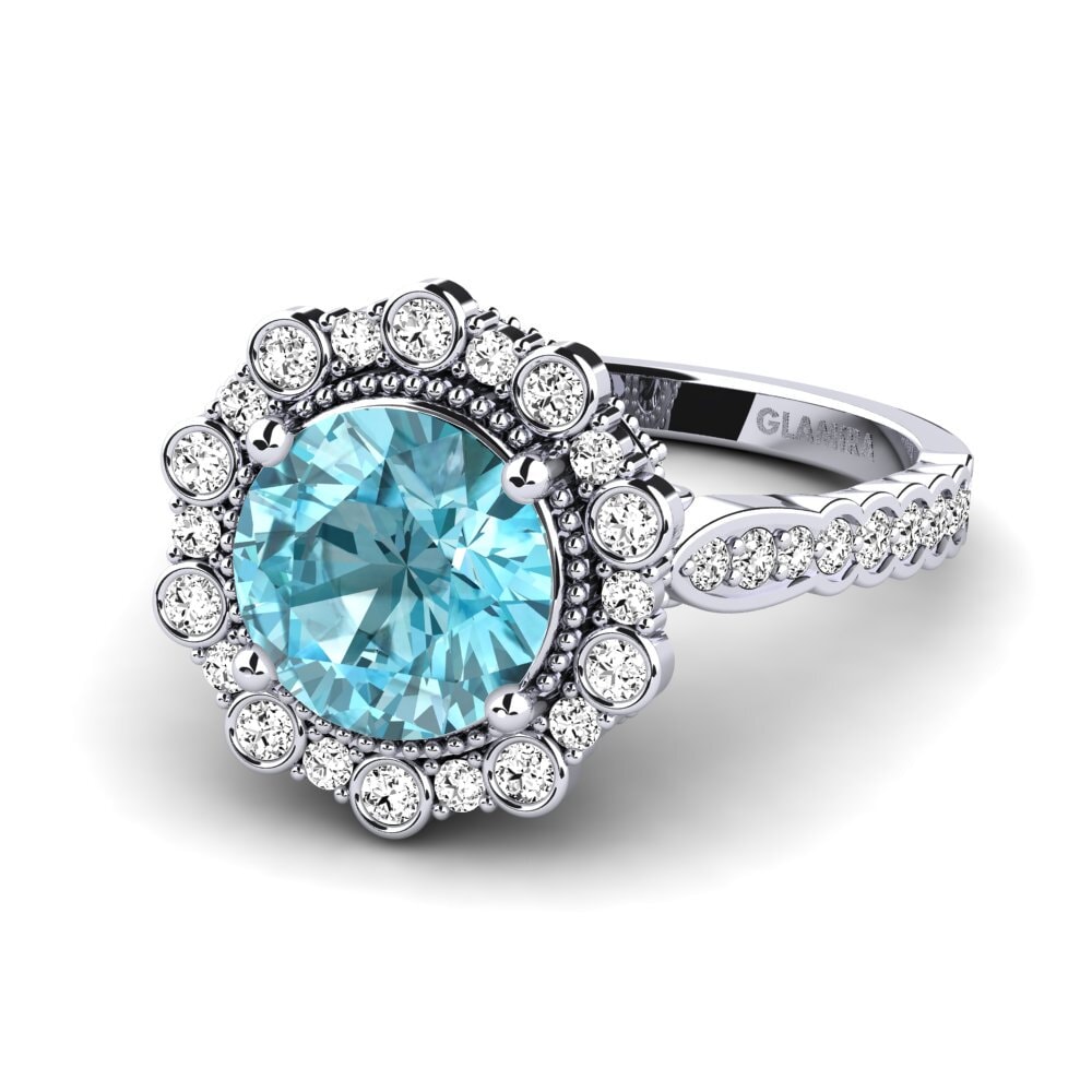 Blue Zircon Engagement Ring Marine