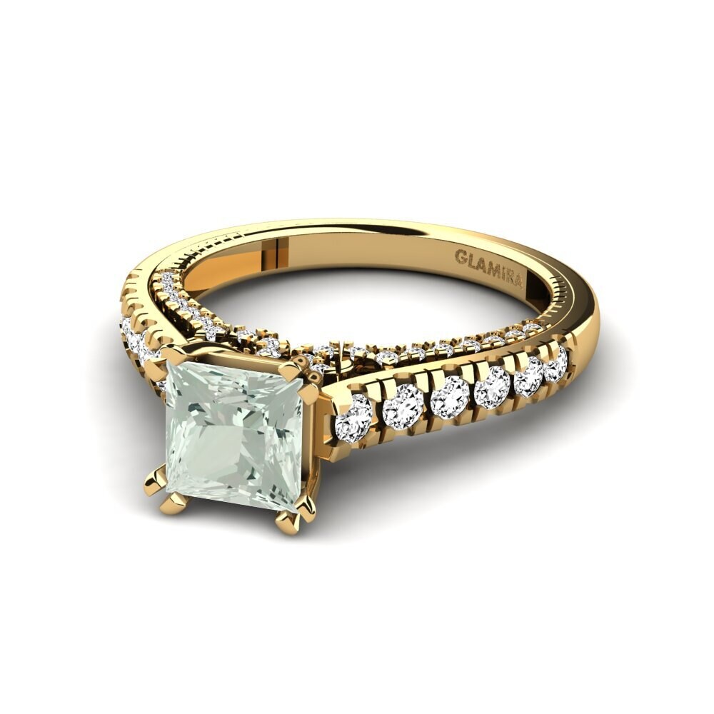 18k Oro Amarillo Amatista verde Anillo de compromiso Merlene