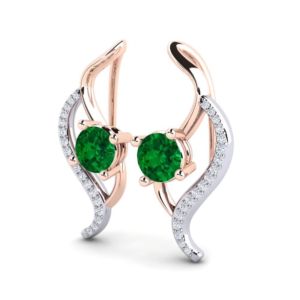 14ct White & Rose Gold Emerald (Lab Created) Women's Earring Uraza