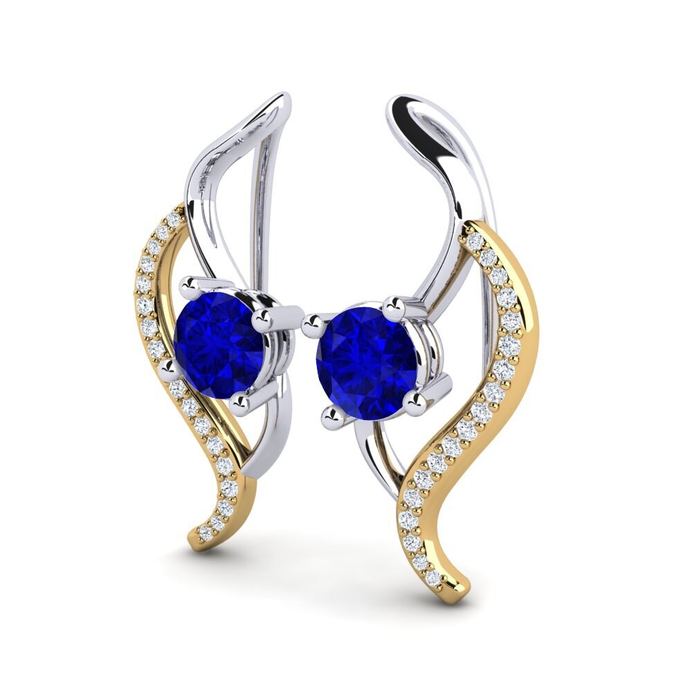 14K Yellow & White Gold Sapphire (Lab Created) Earring Uraza