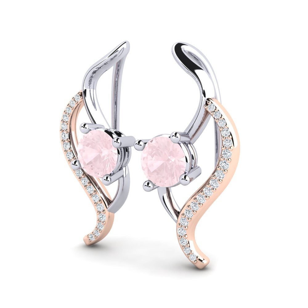 9k Oro Rosa & Blanco Cuarzo rosa Pendiente de mujer Uraza