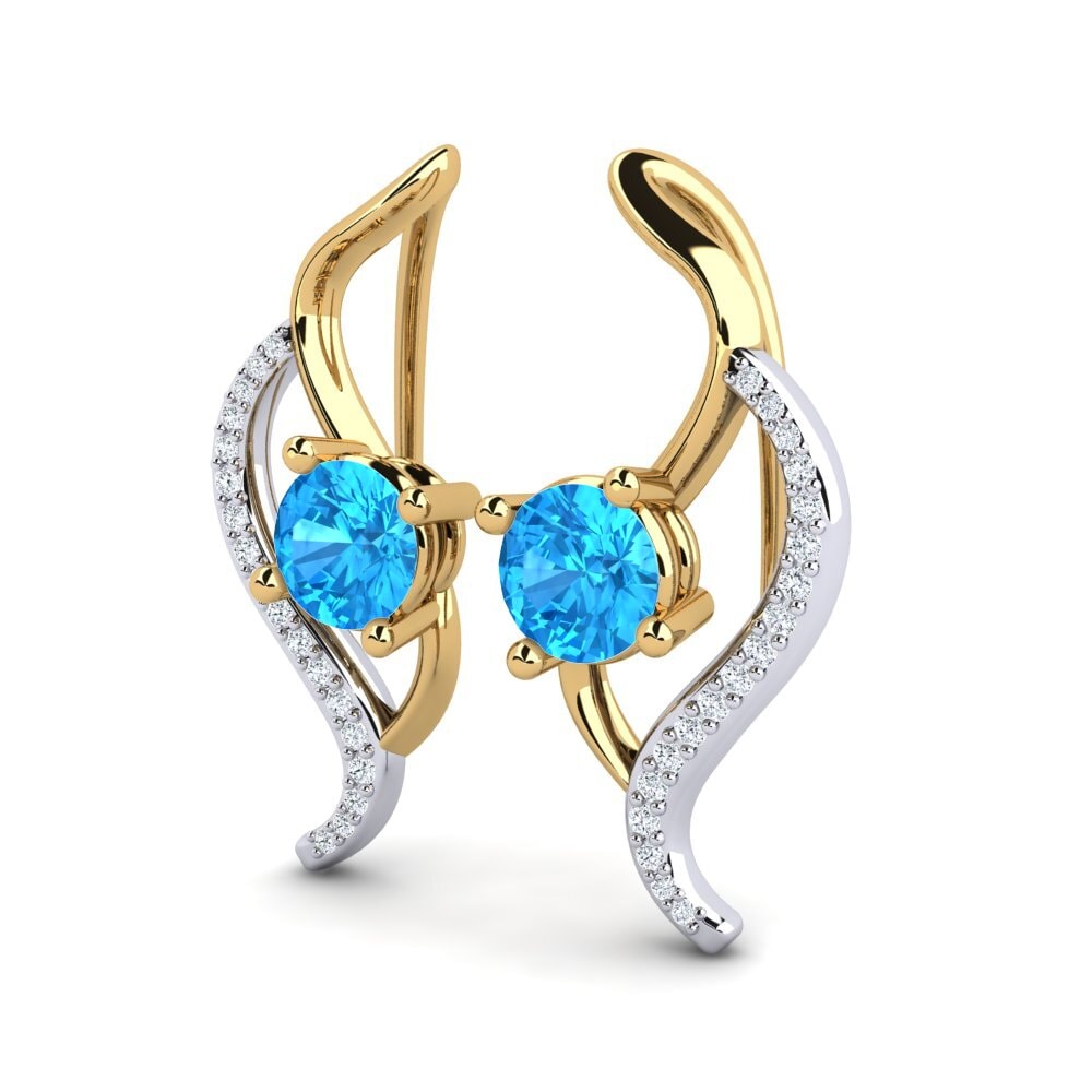 9k Oro Blanco & Amarillo Topacio azul Pendiente de mujer Uraza