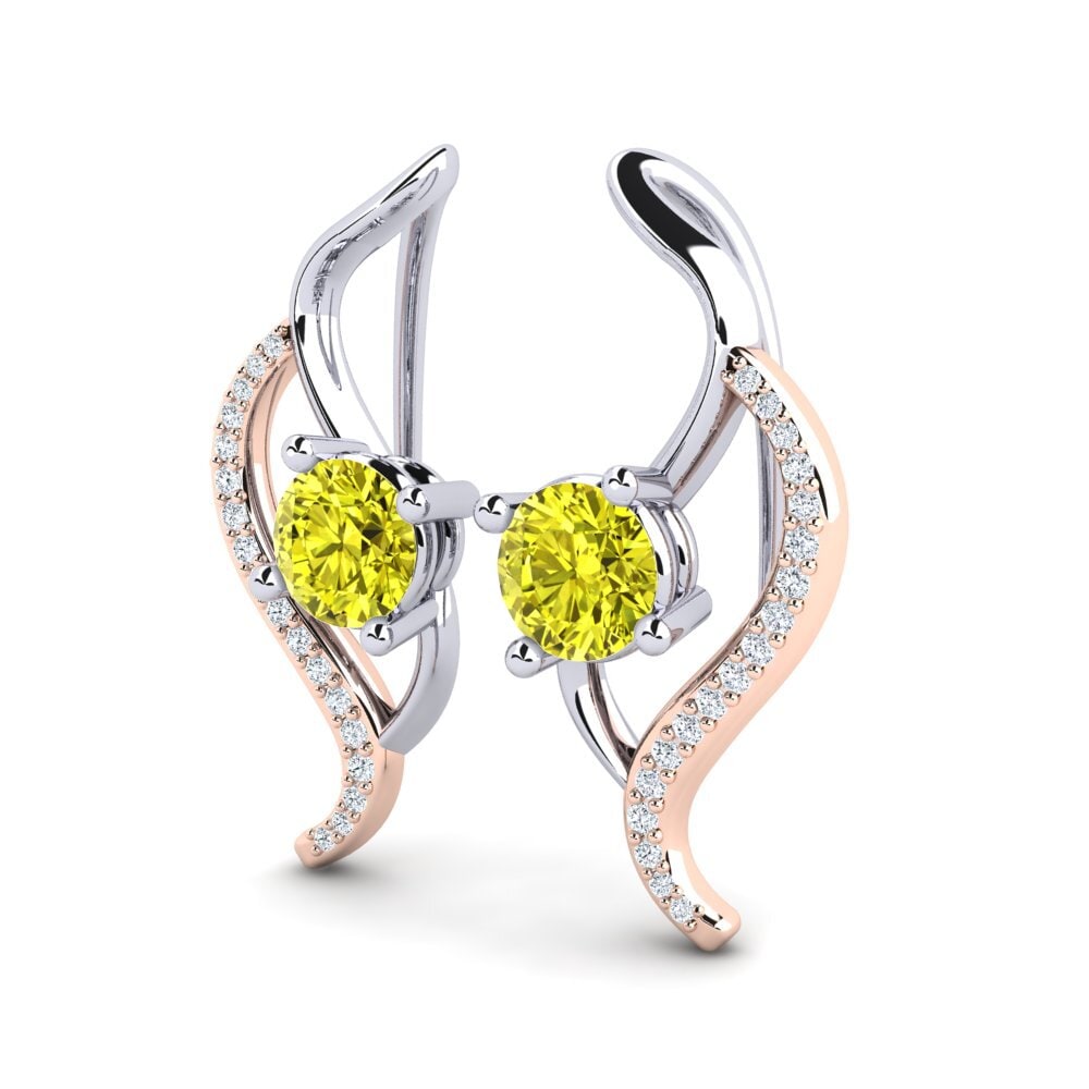 9K Rose & White Gold Yellow Diamond Earring Uraza