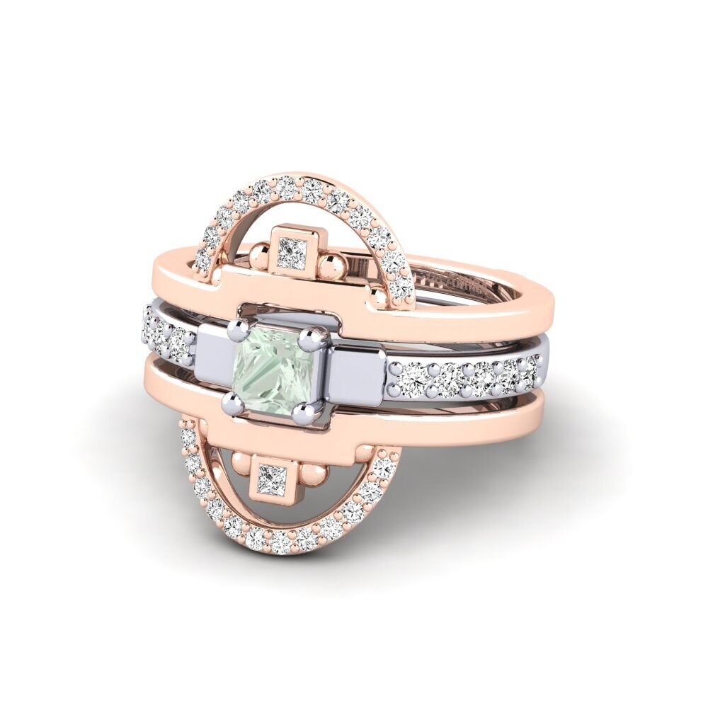 14ct Rose & White Gold Green Amethyst Ring Urherixa - SET