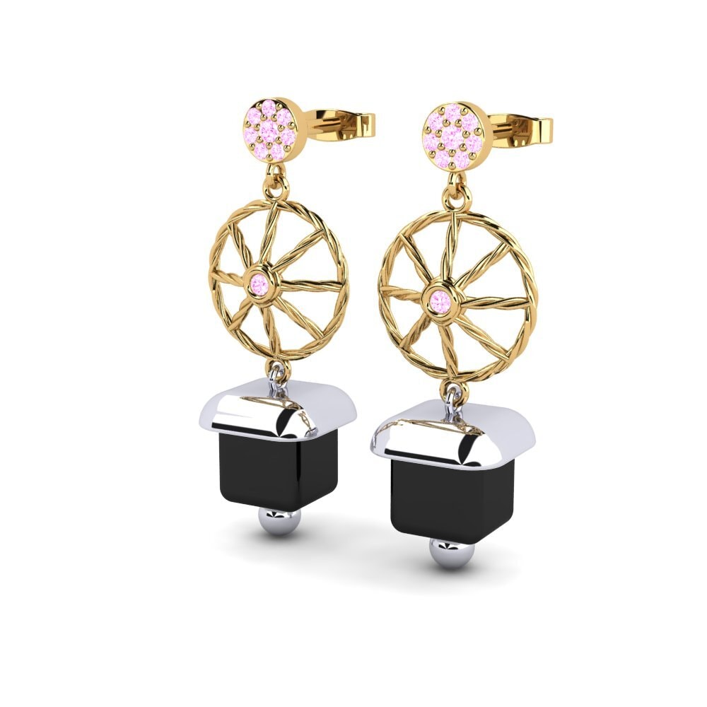 14k Oro Amarillo & Blanco Zafiro Rosado Pendiente de mujer Utopus