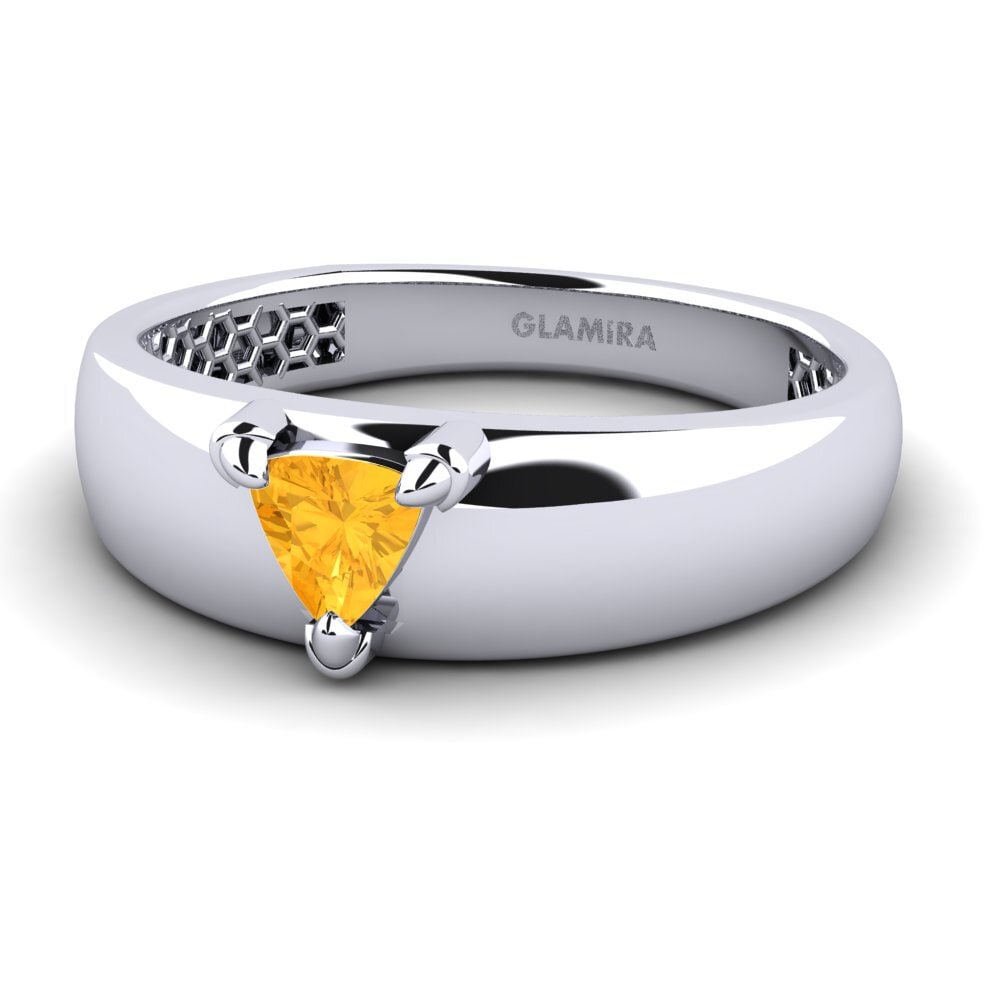 14k Oro Blanco Citrino Anillo de Hombre Vacanza