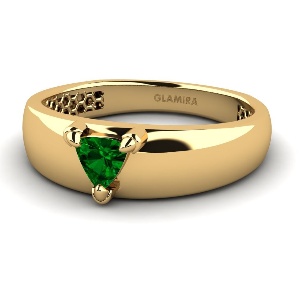 14k Oro Amarillo Circonita Verde Anillo de Hombre Vacanza
