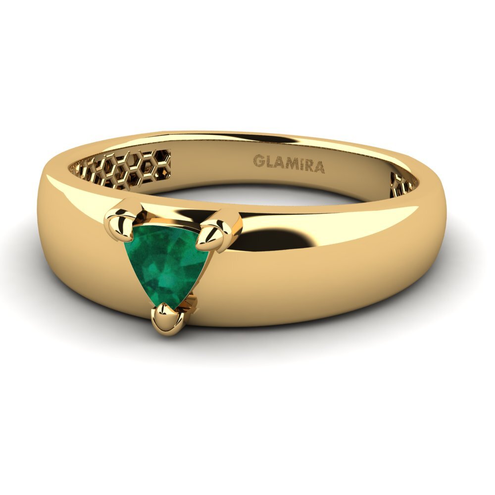 14k Oro Amarillo Esmeralda Anillo de Hombre Vacanza