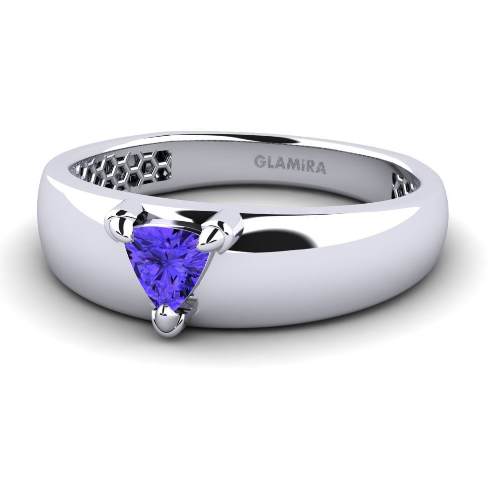 14k Oro Blanco Tanzanita Anillo de Hombre Vacanza