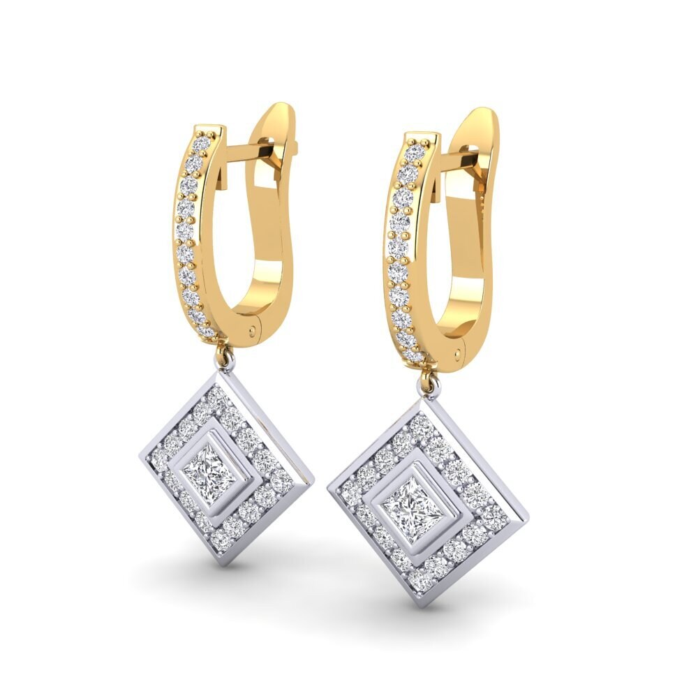 14k Oro Blanco / Amarillo Princesa Pendiente de mujer Valda