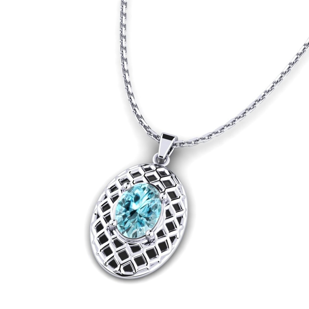 9k Oro Blanco Circón Azul Colgante de Mujer Valentino