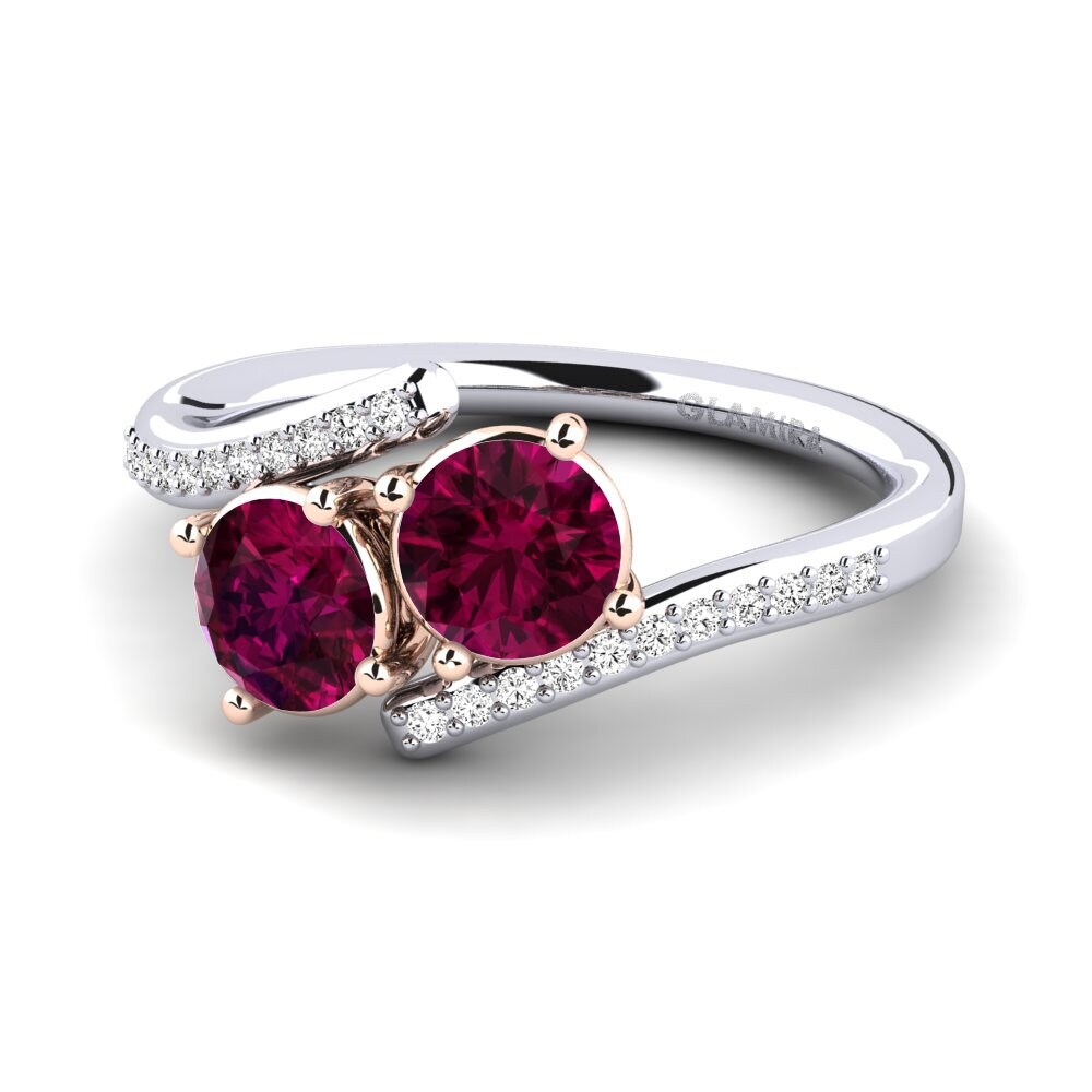 14k Oro Blanco & Rosa Granate Rhodolite Anillo Valeska