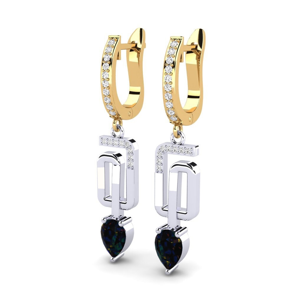14k Oro Blanco & Amarillo Opalo Negro Pendiente de mujer Vana