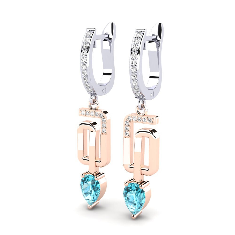 14k Oro Rosa & Blanco Circón Azul Pendiente de mujer Vana