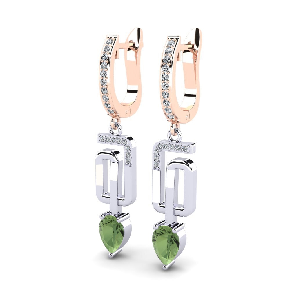 9k Oro Blanco & Rosa Zafiro Verde Pendiente de mujer Vana