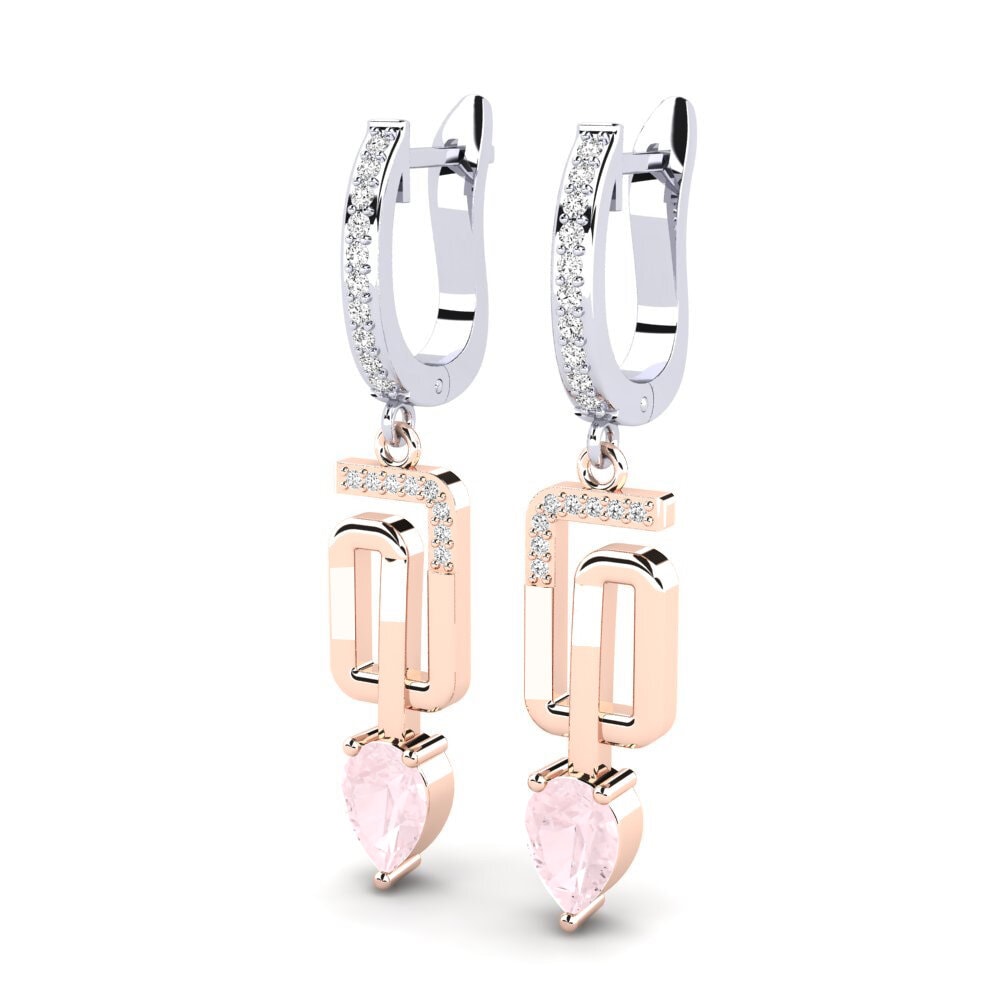 9k Oro Rosa & Blanco Cuarzo rosa Pendiente de mujer Vana