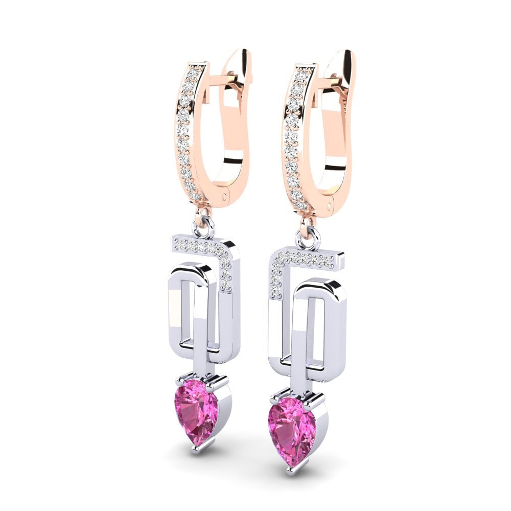 14k Oro Blanco & Rosa Topacio Rosa Pendiente de mujer Vana