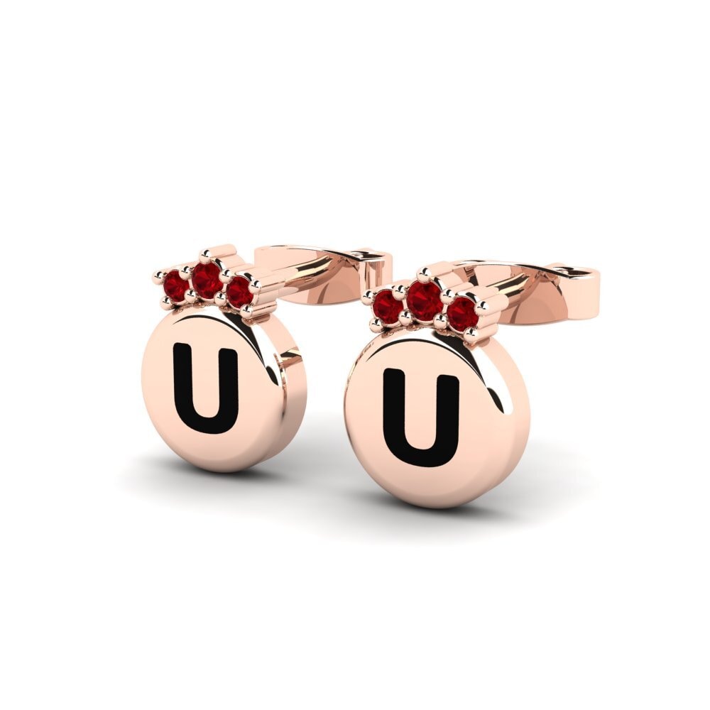 14k Oro Rosa Circonita Roja Pendiente de mujer Vanita U