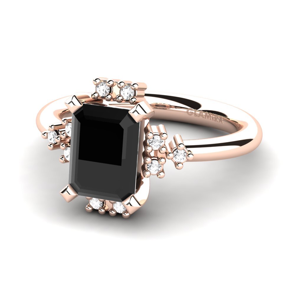 9k Rose Gold Black Onyx Engagement Ring Varese
