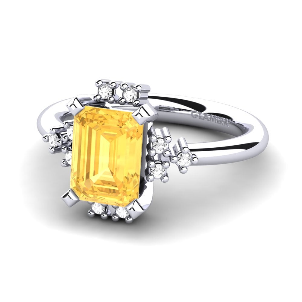 White Silver Citrine Engagement Ring Varese