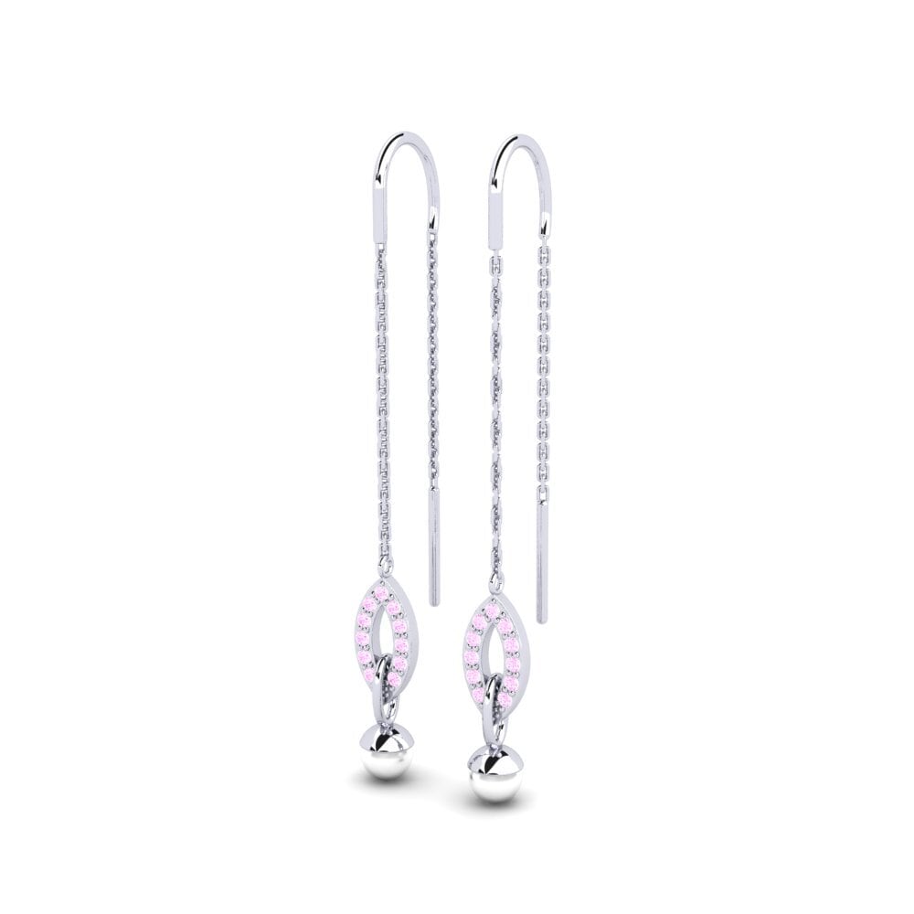 14k Oro Blanco Zafiro Rosado Pendiente de mujer Vatosoa