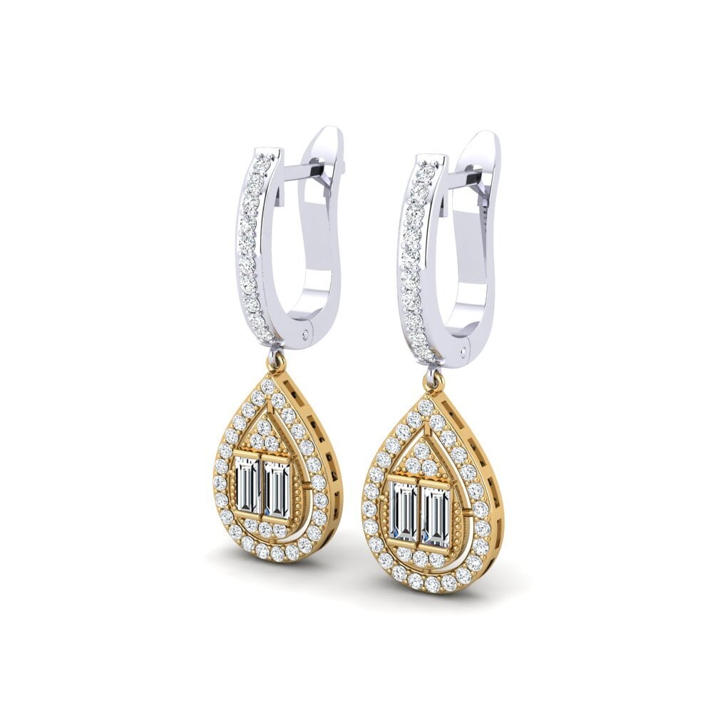 14k Oro Blanco & Amarillo Baguette Pendiente de mujer Vavo