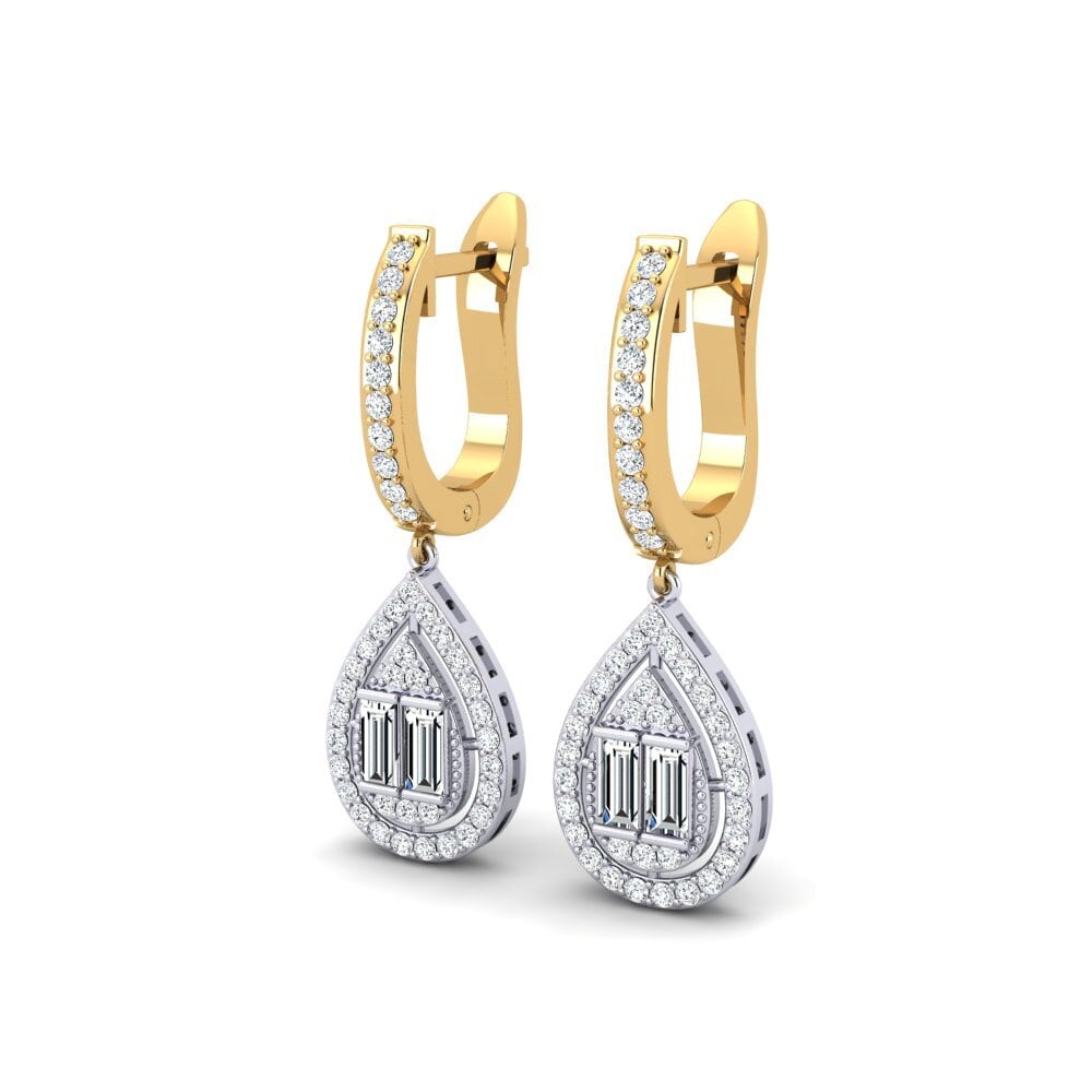 14k Oro Amarillo/Blanco Baguette Pendiente de mujer Vavo