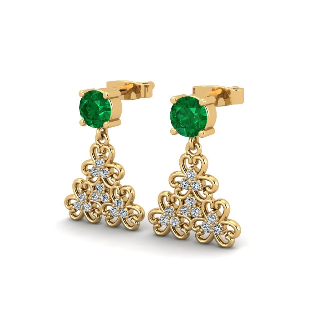 14ct Yellow Gold Emerald (Lab Created) Women's Earring Vehemence