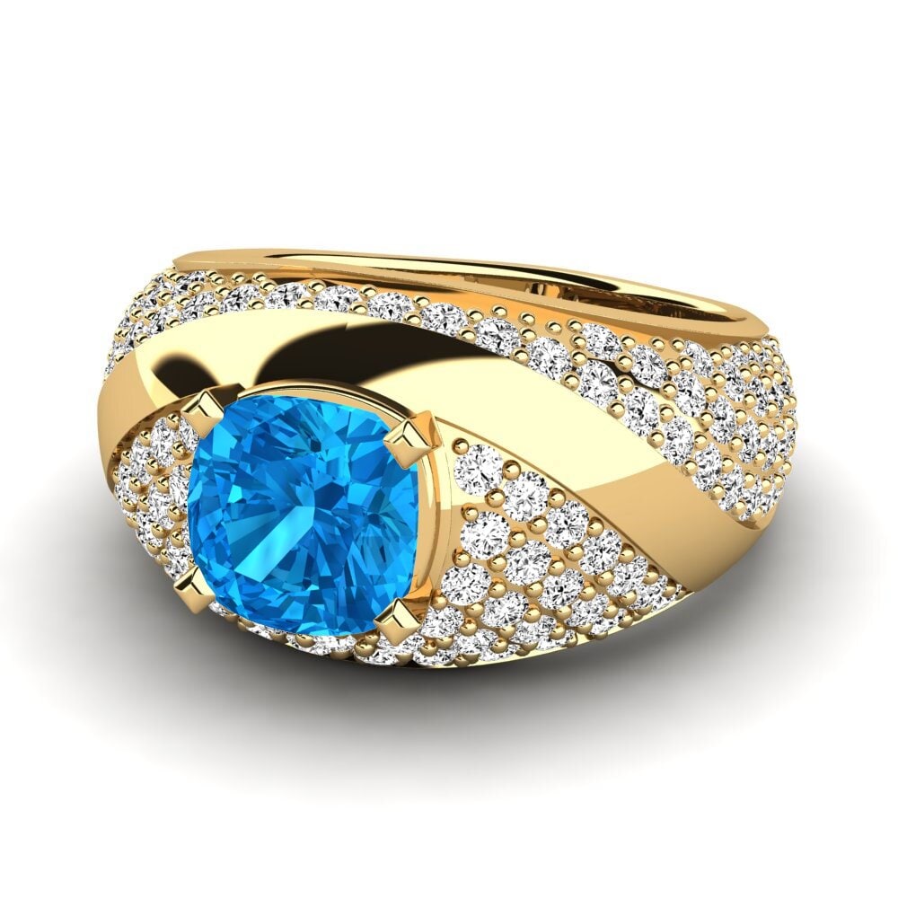 9k Oro Amarillo Topacio azul Anillo de compromiso Velaria