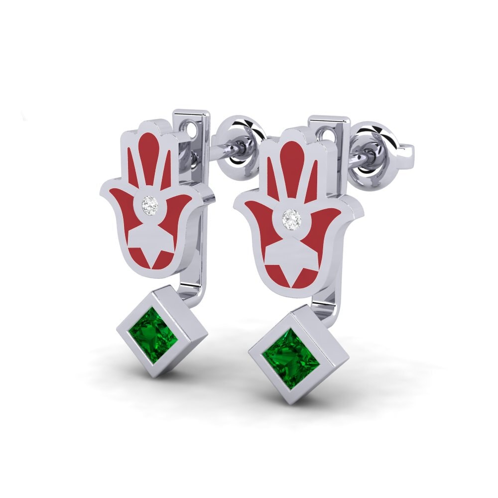 14k White Gold Green Zirconia Women's Earring Velsigne