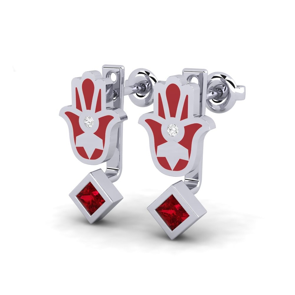 14k White Gold Red Zirconia Women's Earring Velsigne