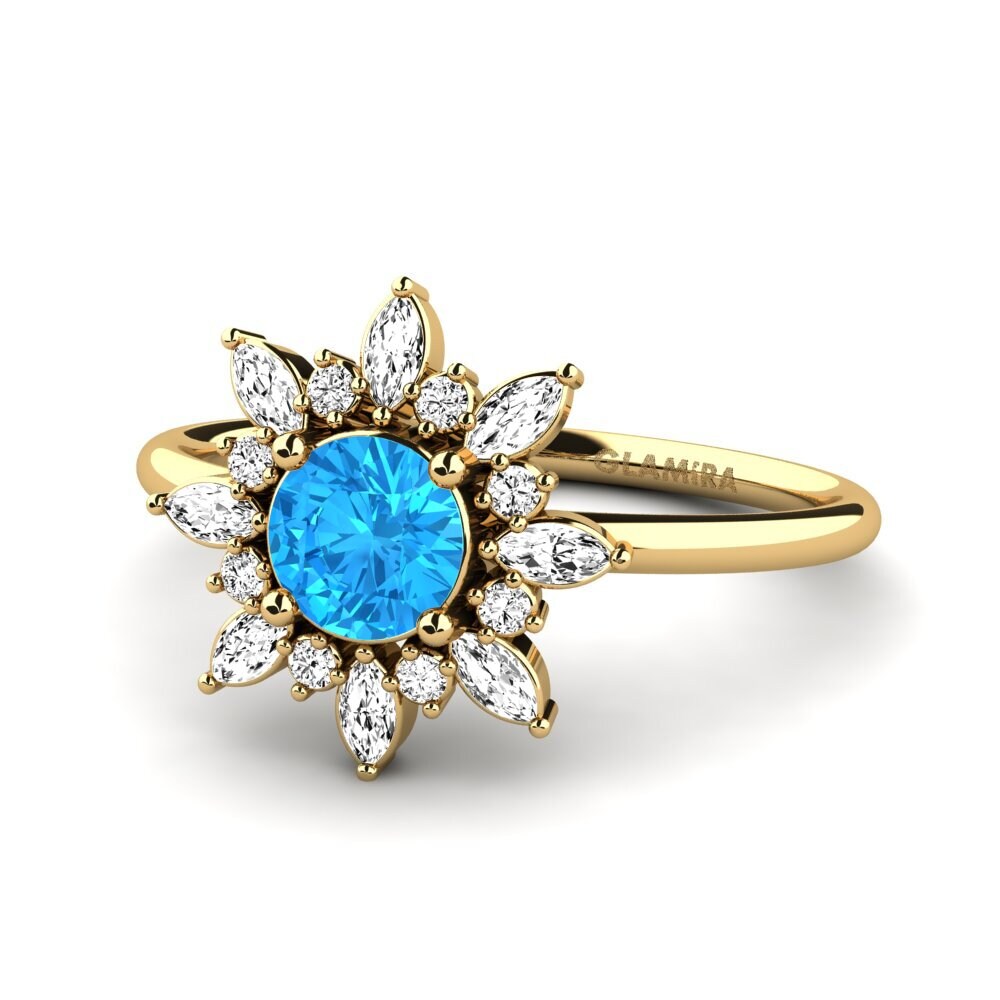 14ct Yellow Gold Blue Topaz Ring Vena