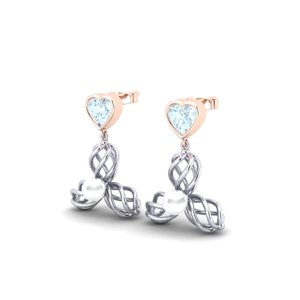 9ct White & Rose Gold Aquamarine Women's Earring Vendable