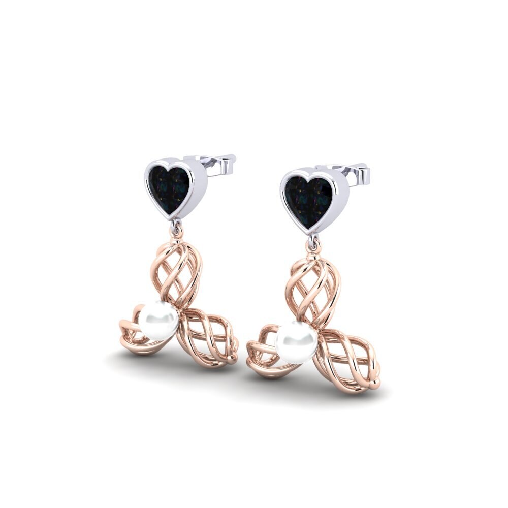 9ct Rose & White Gold Black Opal Women's Earring Vendable