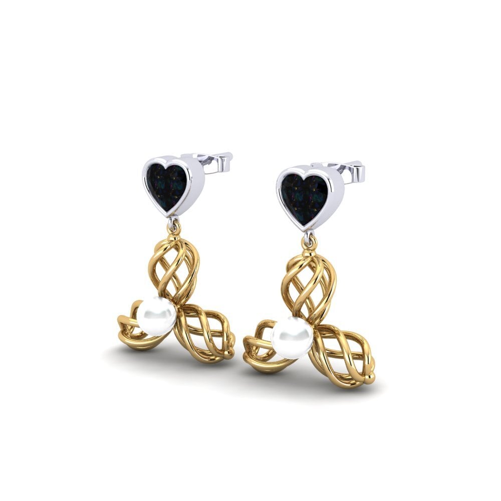 9ct Yellow & White Gold Black Opal Women's Earring Vendable