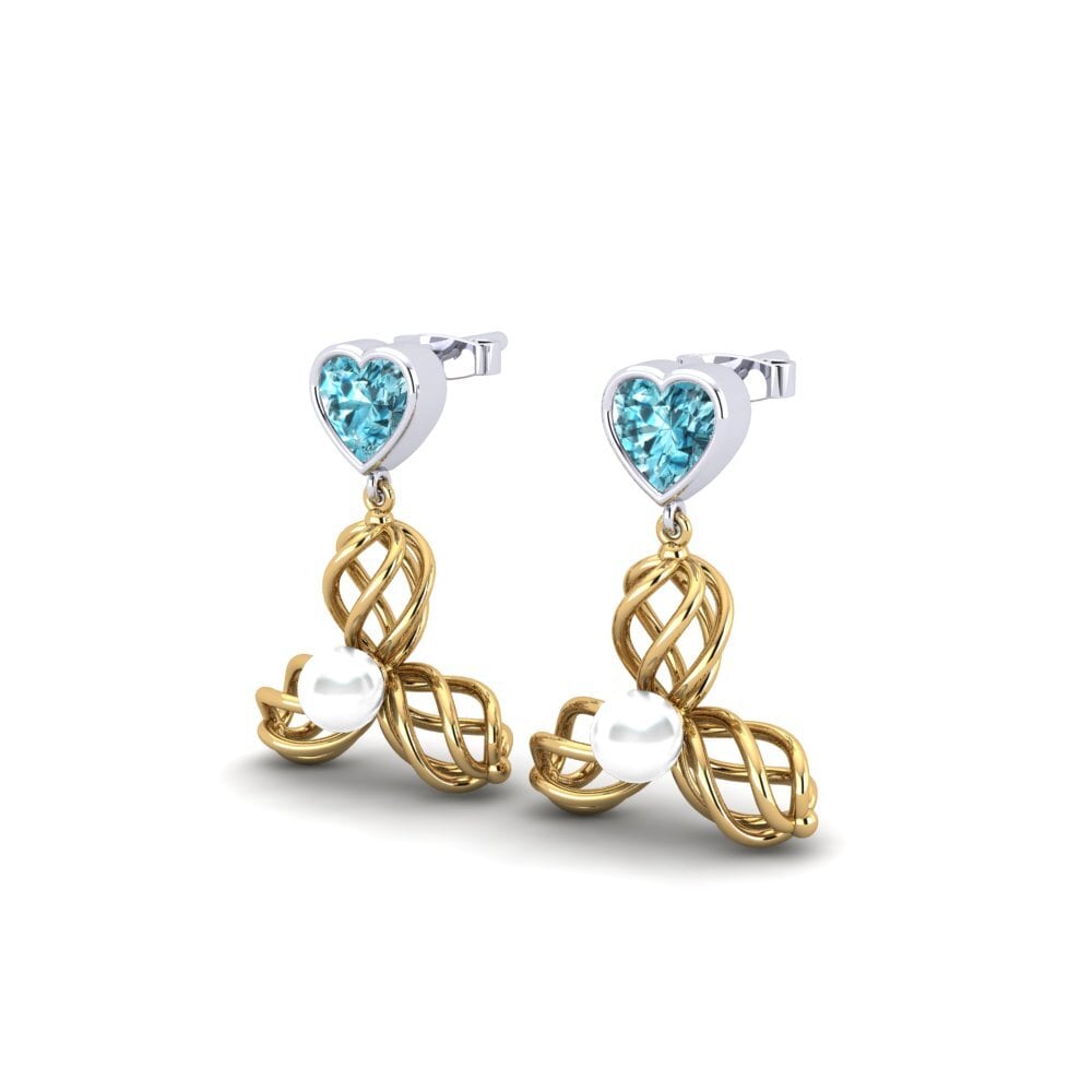 9ct Yellow & White Gold Blue Zircon Women's Earring Vendable