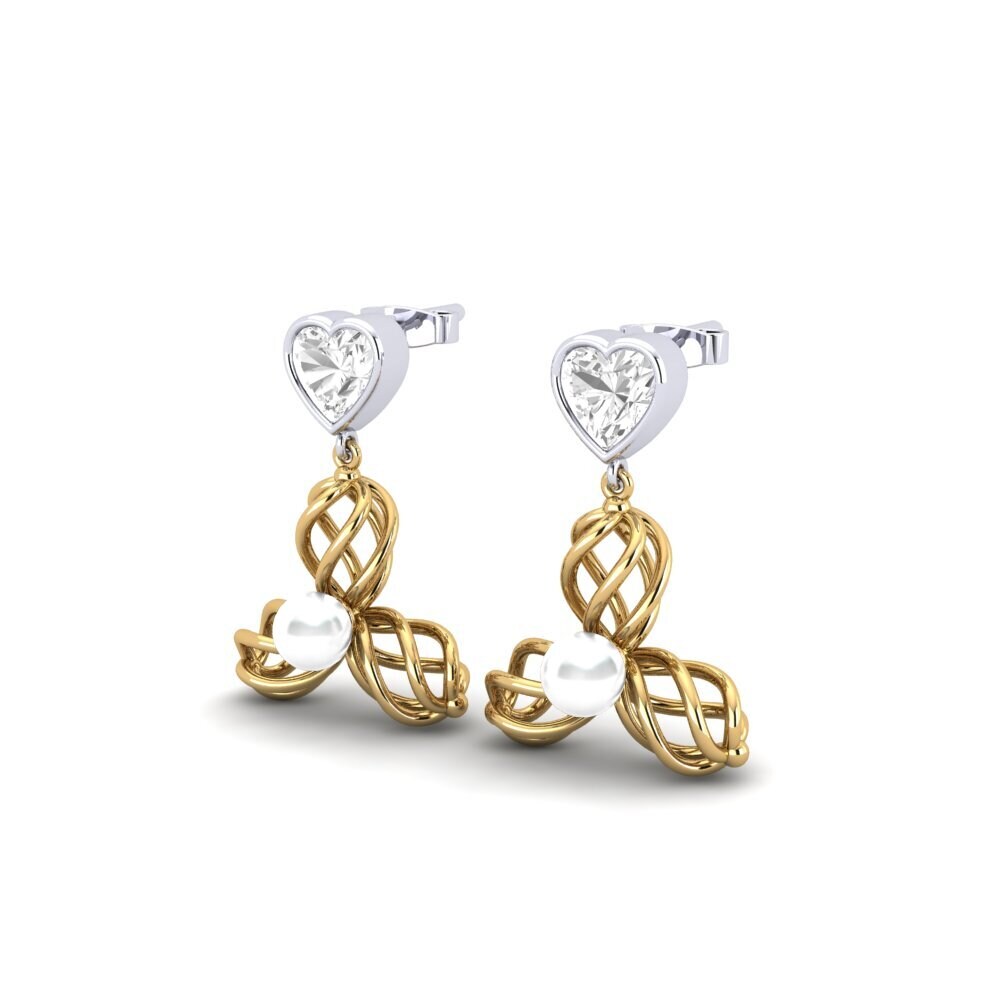 14k Oro Amarillo & Blanco Zafiro blanco Pendiente de mujer Vendable