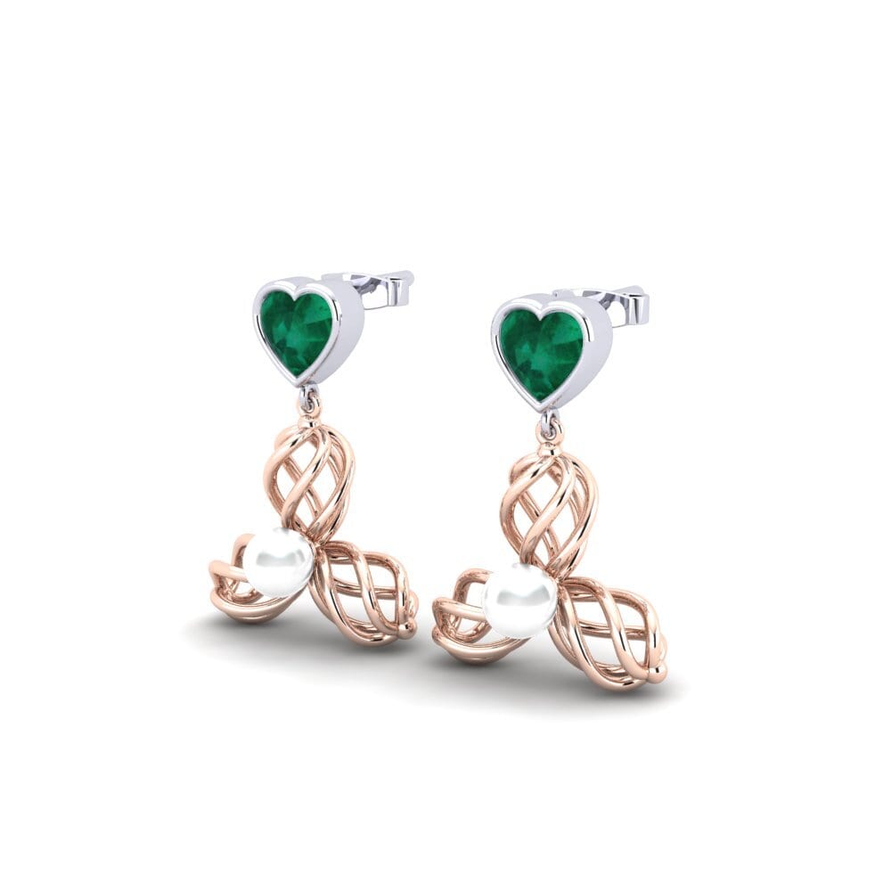 14ct Rose / White Gold Emerald Women's Earring Vendable